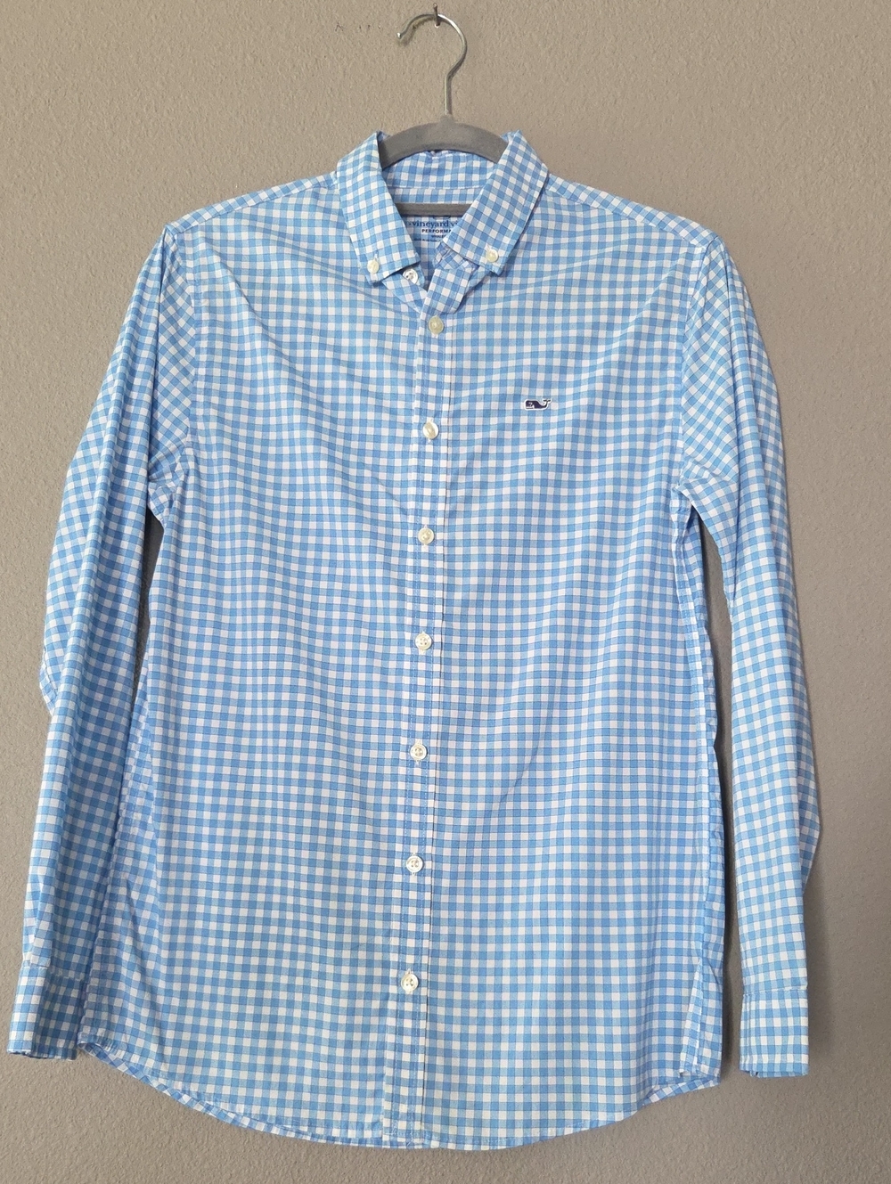 Vineyard Vines Performance Whale Shirt: Light Blue Gingham